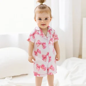 Adorable Infant Princess Bow Satin Pajama Set