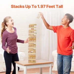 Pine Wood Tumbling Tower Game with Storage Crate Wooden Stacking Game