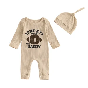 Casual Rugby Letter Print Long Sleeve Jumpsuit with Hat