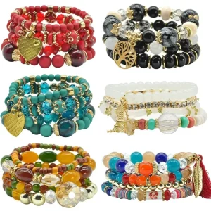 6 Sets Stackable Stretch Bracelets Multi-color Boho Jewelry