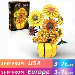 1009PCS Sunflower Building Blocks Flower Bouquet Vase: Kids Educational Toys Holiday Gifts