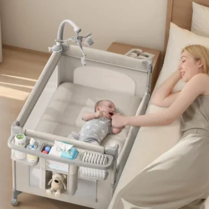 4-in-1 Portable Baby Crib: Bassinet, Playpen, Bedside Sleeper & Diaper Changer with Mosquito Net and Mattress